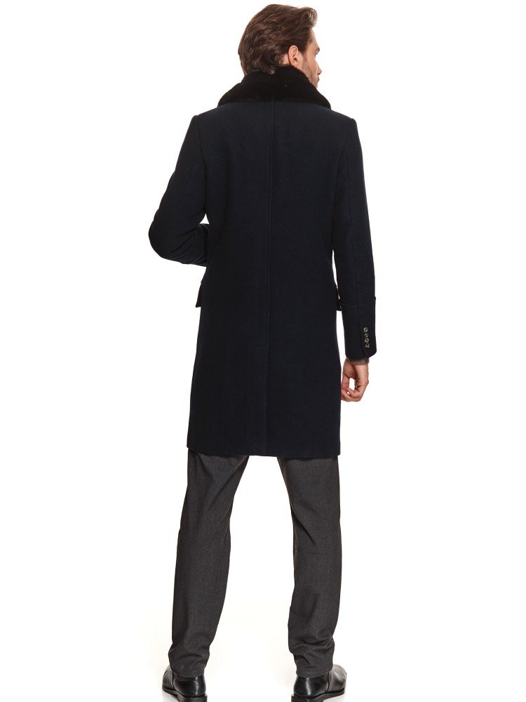 Płaszcz dwurzędowy ze sztucznym futrem