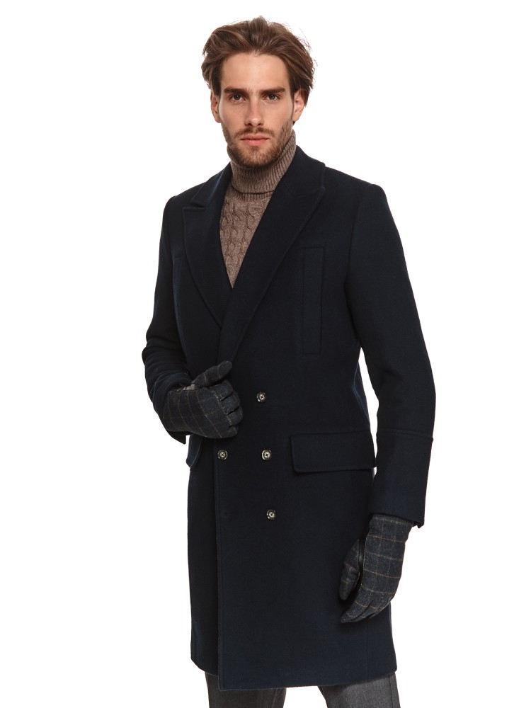 Płaszcz dwurzędowy ze sztucznym futrem