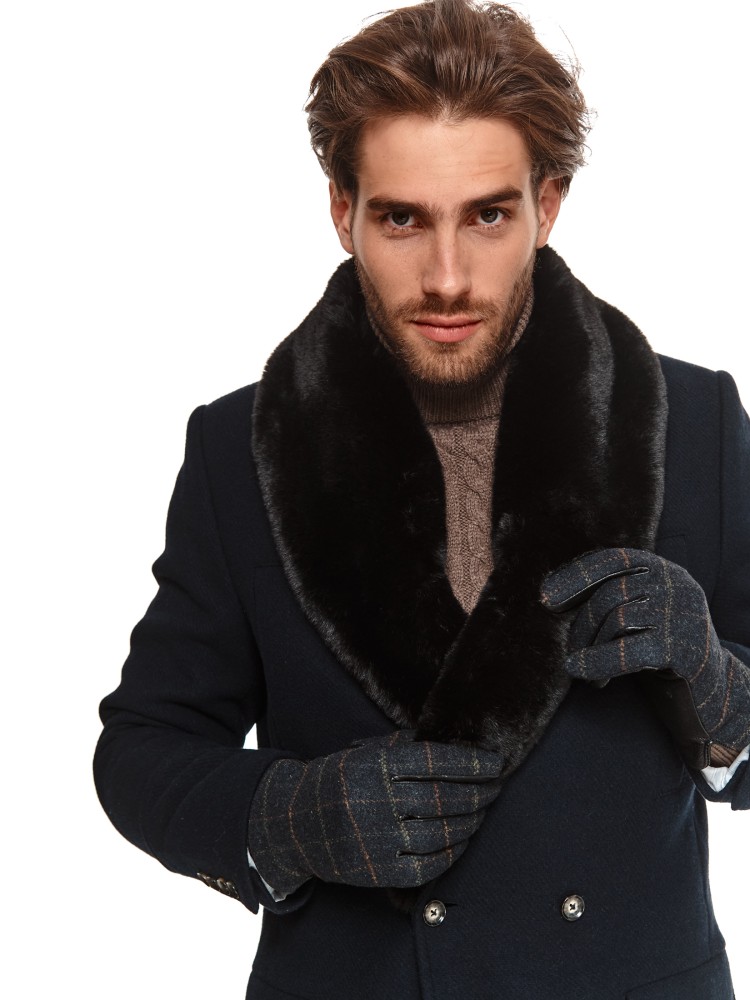 Płaszcz dwurzędowy ze sztucznym futrem