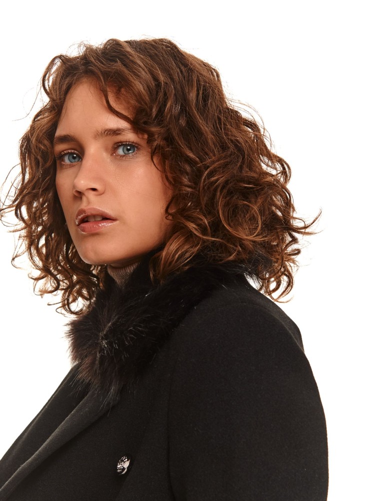 Dwurzędowy płaszcz z odpinanym futrem