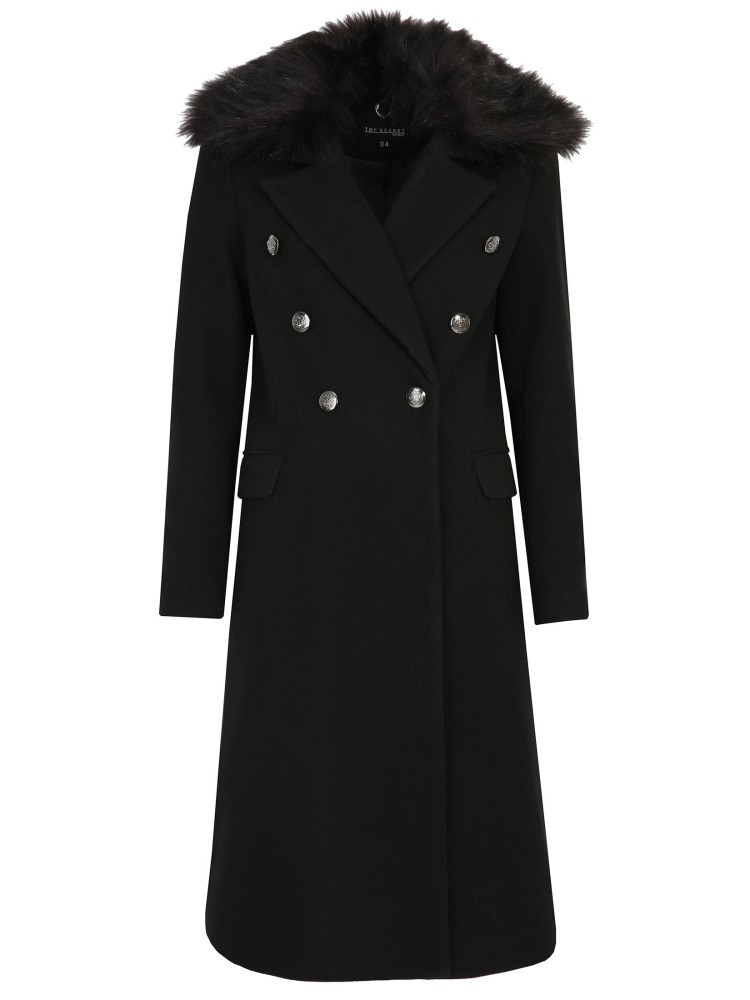 Dwurzędowy płaszcz z odpinanym futrem