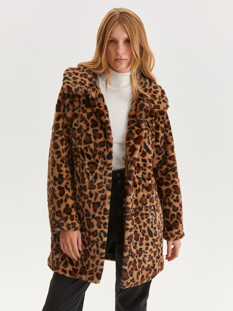 Płaszcz ze sztucznego futra w panterkę