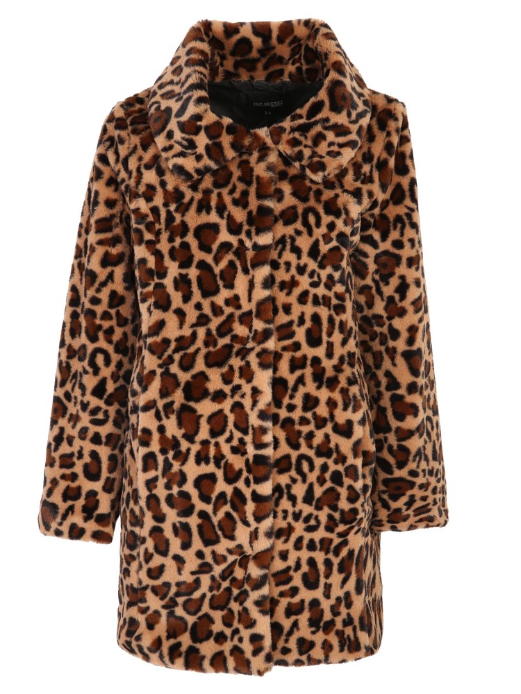 Płaszcz ze sztucznego futra w panterkę