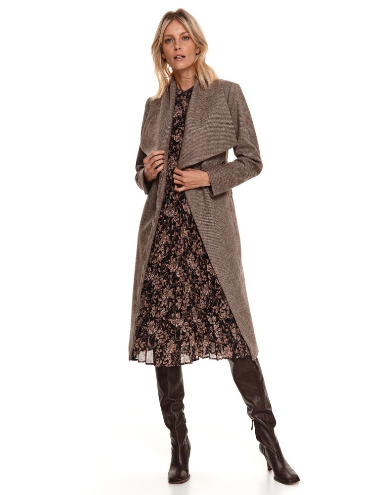 Płaszcz w jodełkę z dużym kołnierzem