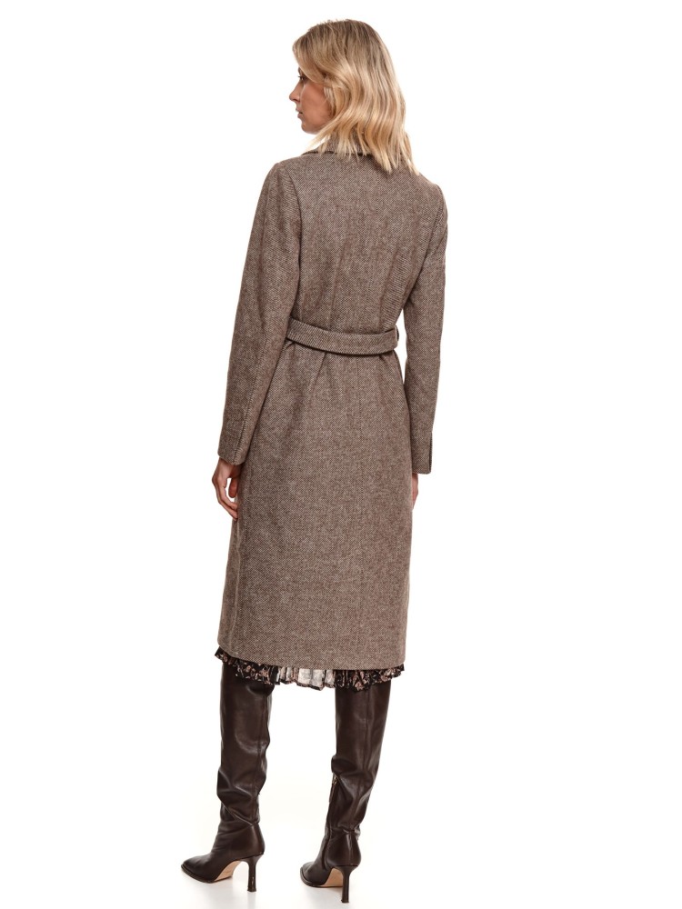 Płaszcz w jodełkę z dużym kołnierzem