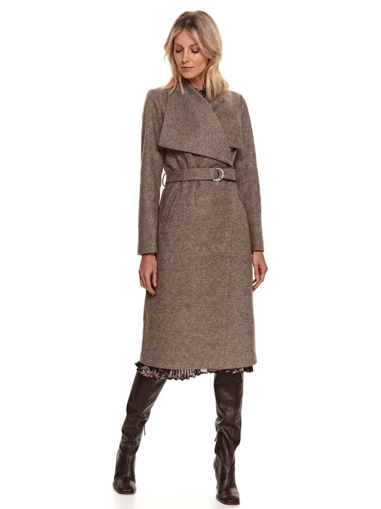 Płaszcz w jodełkę z dużym kołnierzem