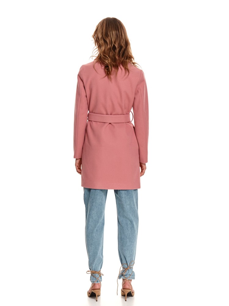 Płaszcz damski z paskiem i dużym kołnierzem