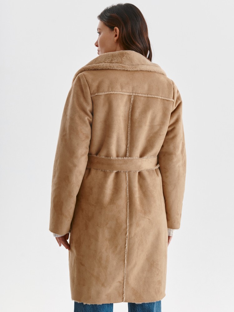 Kożuch damski z kołnierzem i wiązaniem