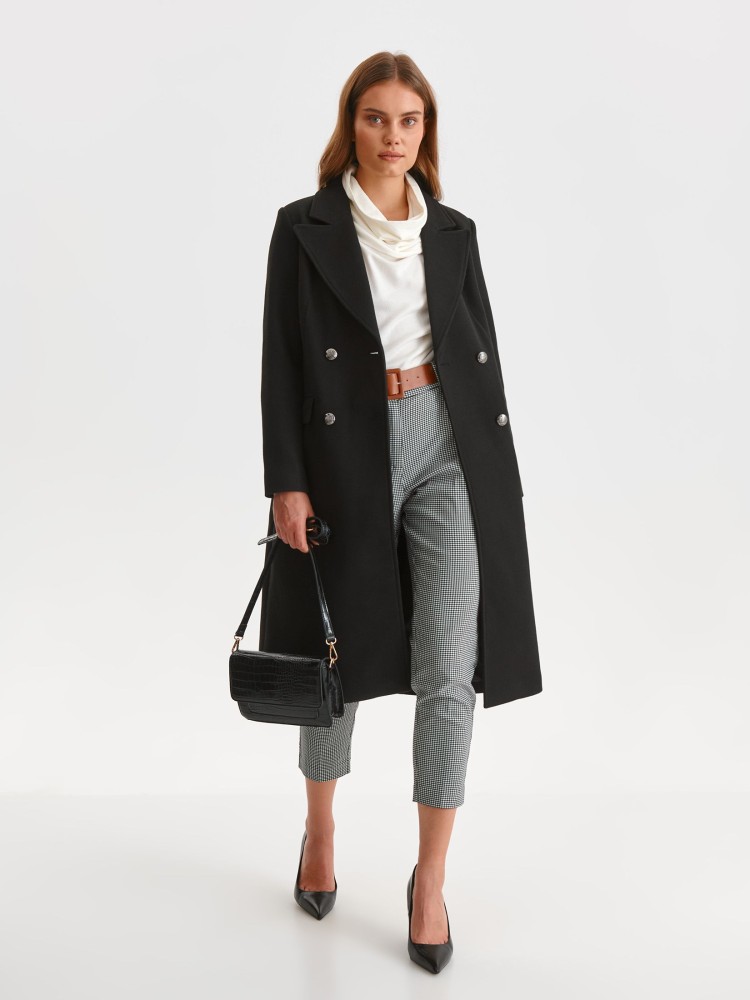 Dwurzędowy płaszcz z futrzanym kołnierzem