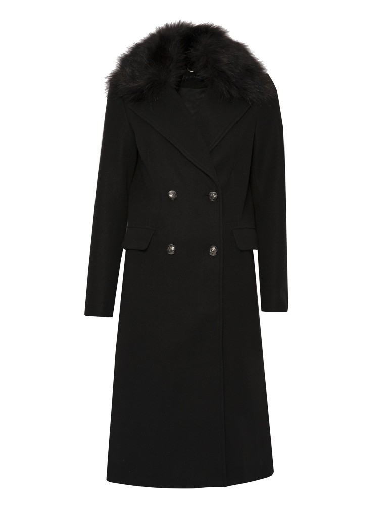 Dwurzędowy płaszcz z futrzanym kołnierzem