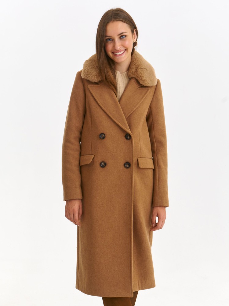 Elegancki wełniany płaszcz z odpinanym kołnierzem