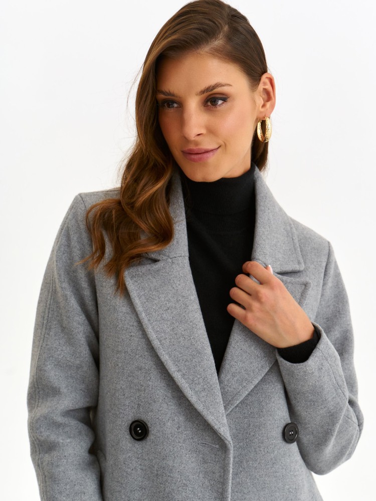 Szary płaszcz dwurzędowy