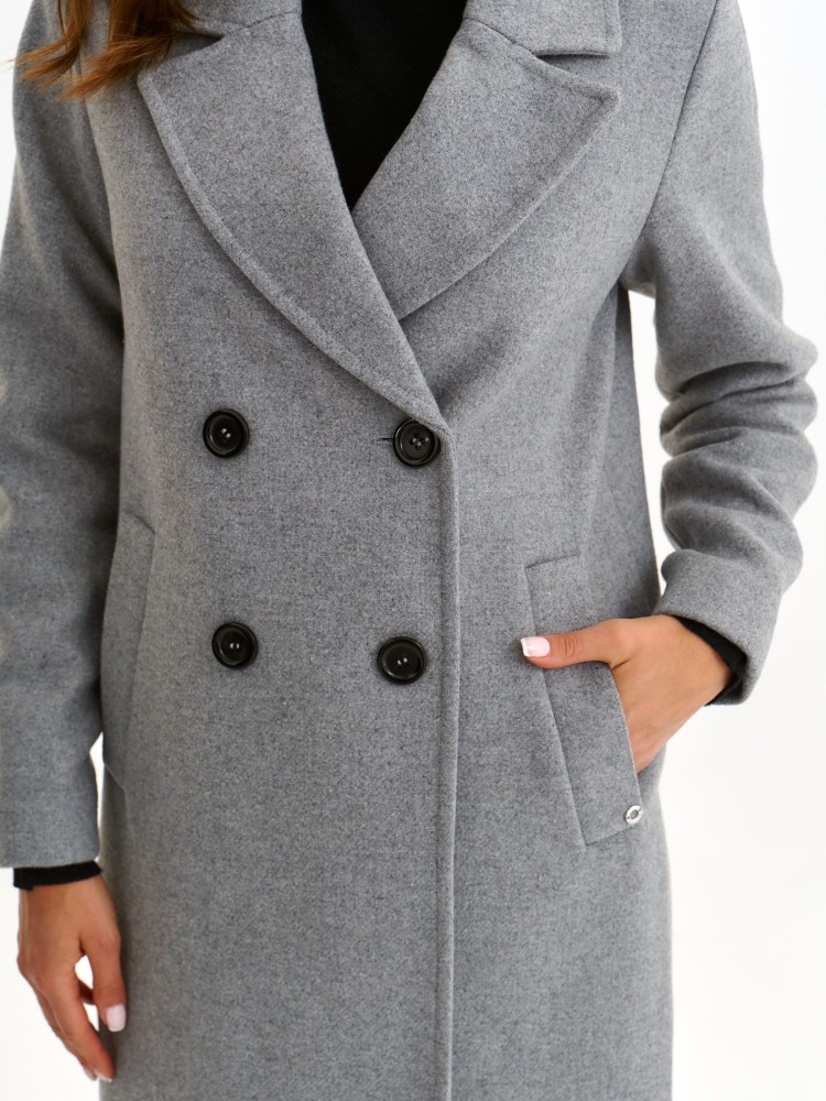Szary płaszcz dwurzędowy