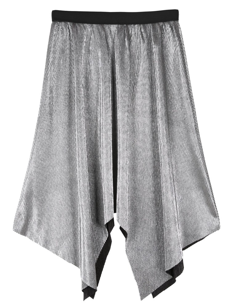 Srebrna plisowana spódnica o asymetrycznym kroju