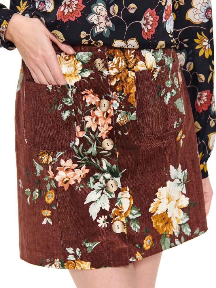 Sztruksowa mini spódniczka w kwiaty