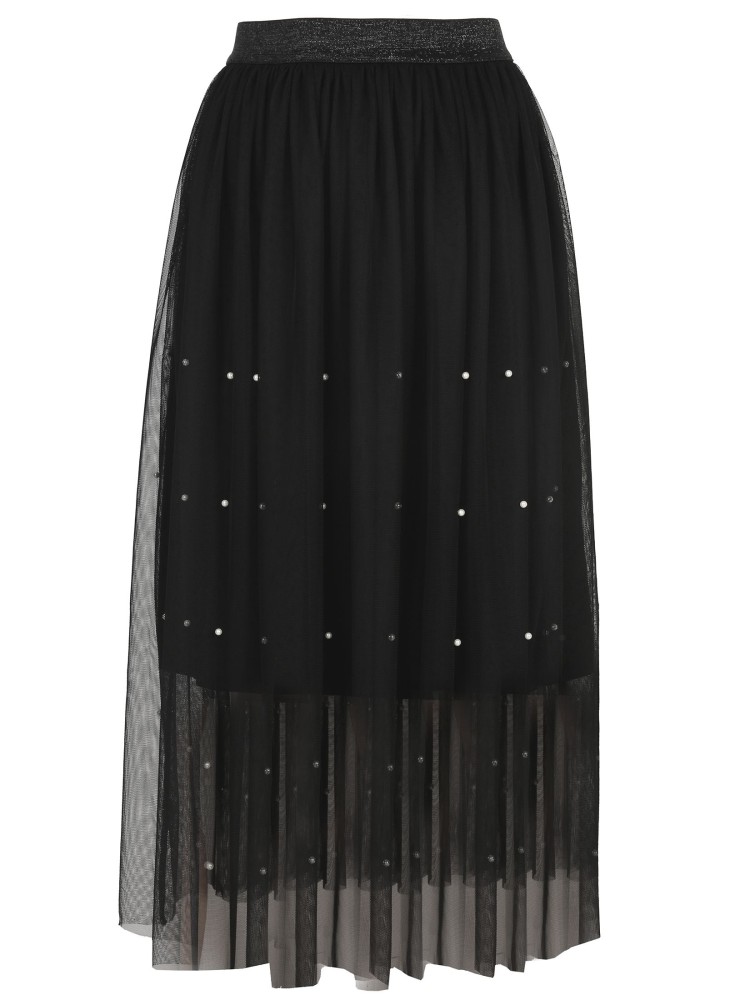 Plisowana tiulowa spódnica z perłami