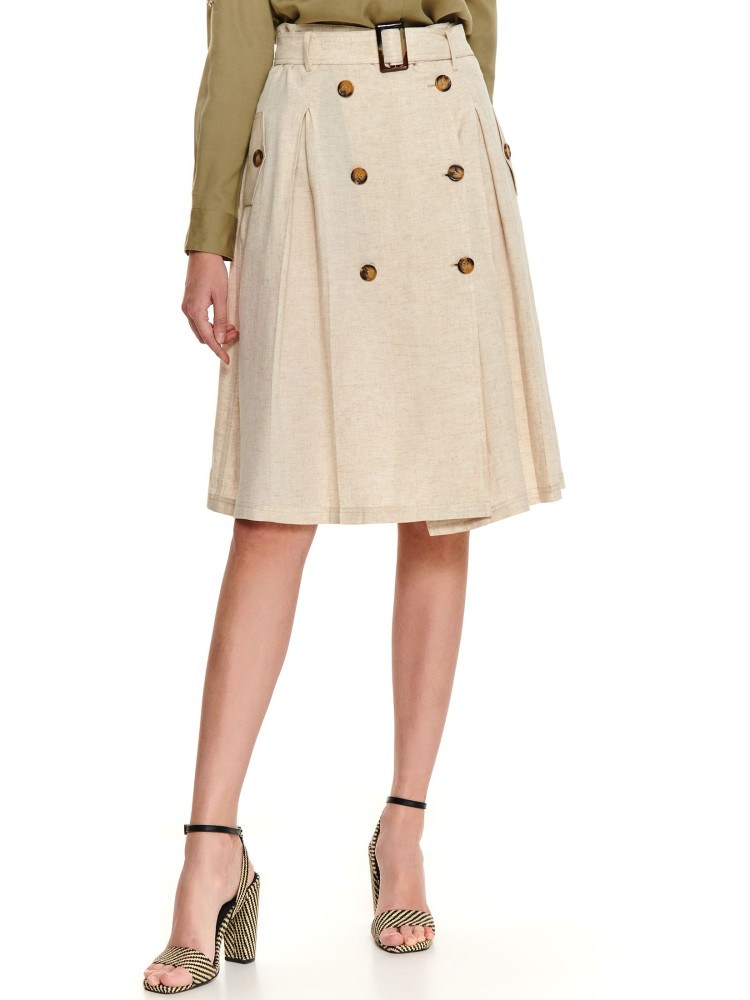 Lniana spódnica w stylu safari z paskiem 