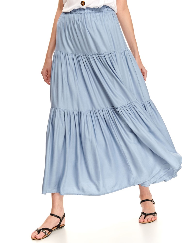 Długa spódnica z falbanami z szeroką gumką w pasie