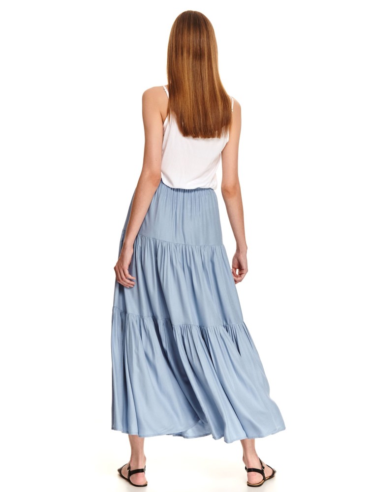 Długa spódnica z falbanami z szeroką gumką w pasie