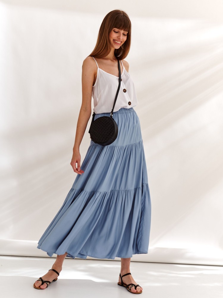 Długa spódnica z falbanami z szeroką gumką w pasie