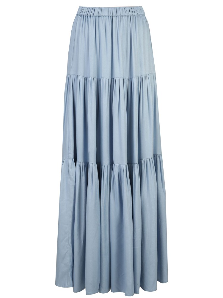 Długa spódnica z falbanami z szeroką gumką w pasie