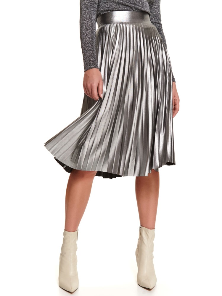 Srebrna plisowana spódnica za kolano