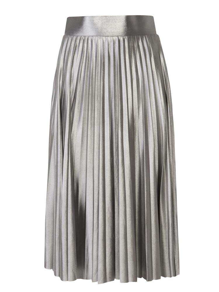 Srebrna plisowana spódnica za kolano