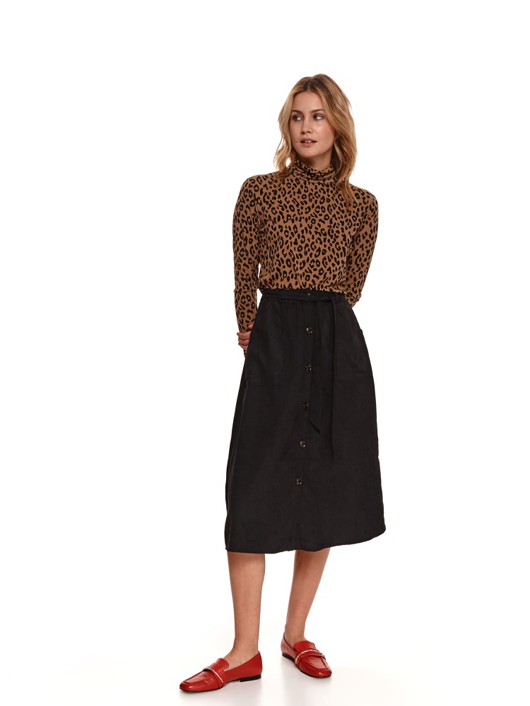 Trapezowa spódnica midi zapinana na guziki