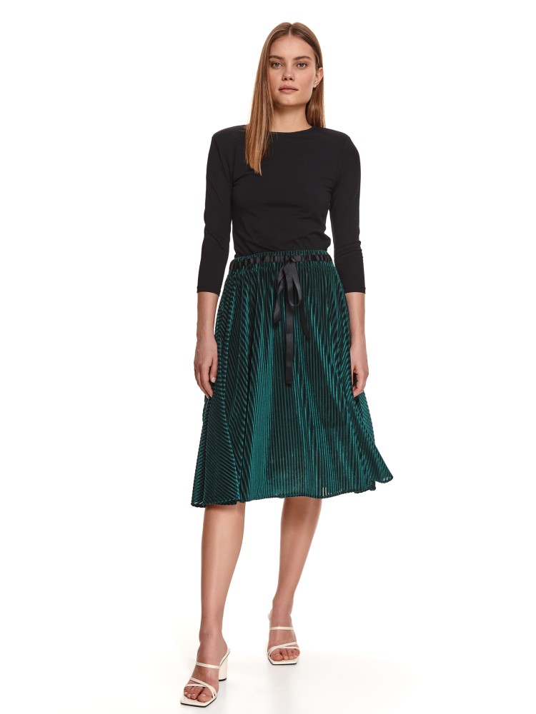 Welurowa plisowana spódnica z wiązaną taśmą