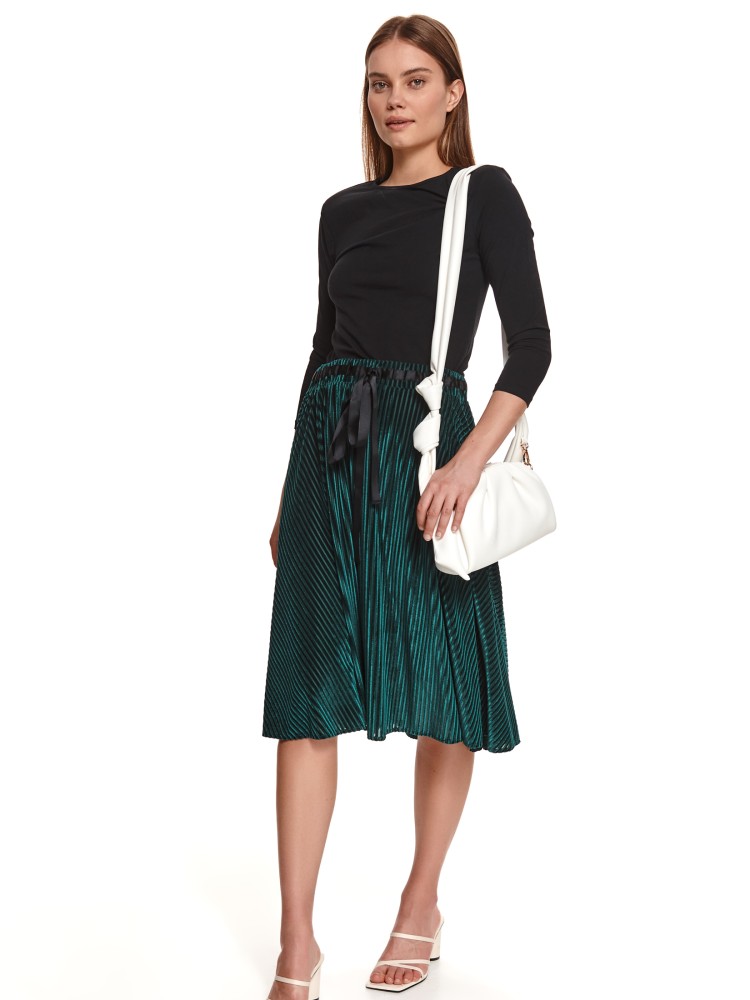 Welurowa plisowana spódnica z wiązaną taśmą