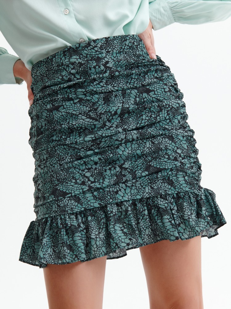 Krótka spódnica we wzory, z marszczeniami i falbaną Krótka spódnica we wzory, z marszczeniami i falbaną