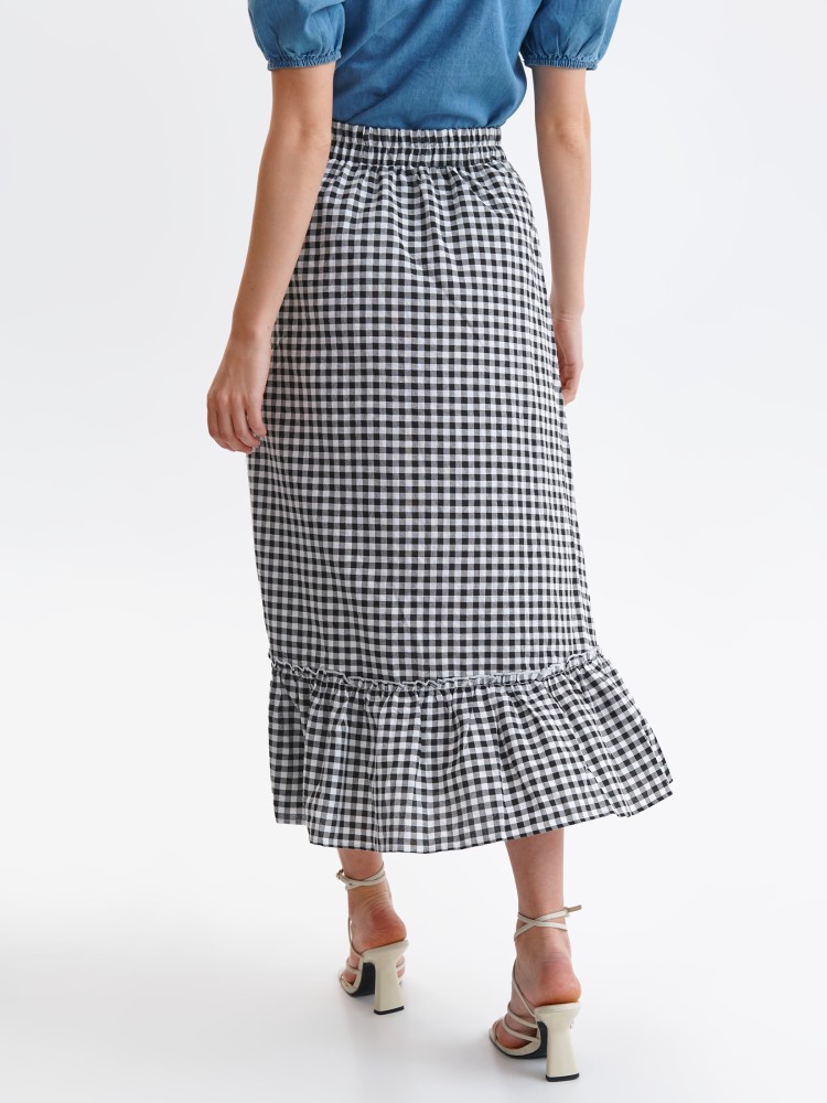 Spódnica midi z falbaną, w kratkę vichy