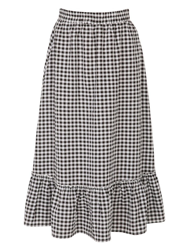 Spódnica midi z falbaną, w kratkę vichy