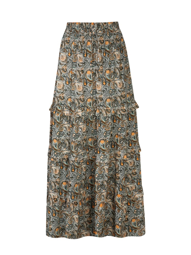 Długa spódnica z falbanami w print