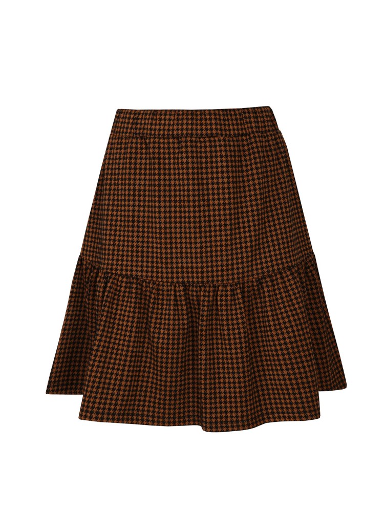 Spódnica w pepitkę z falbaną przed kolano