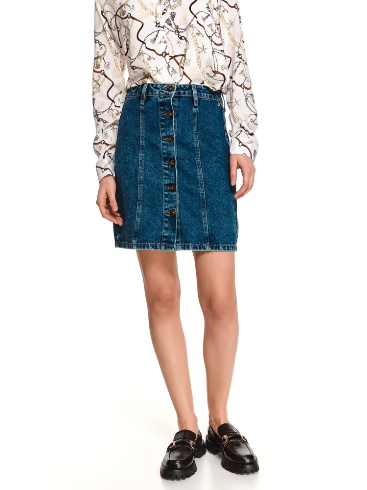 Mini jeansowa spódniczka, trapezowa