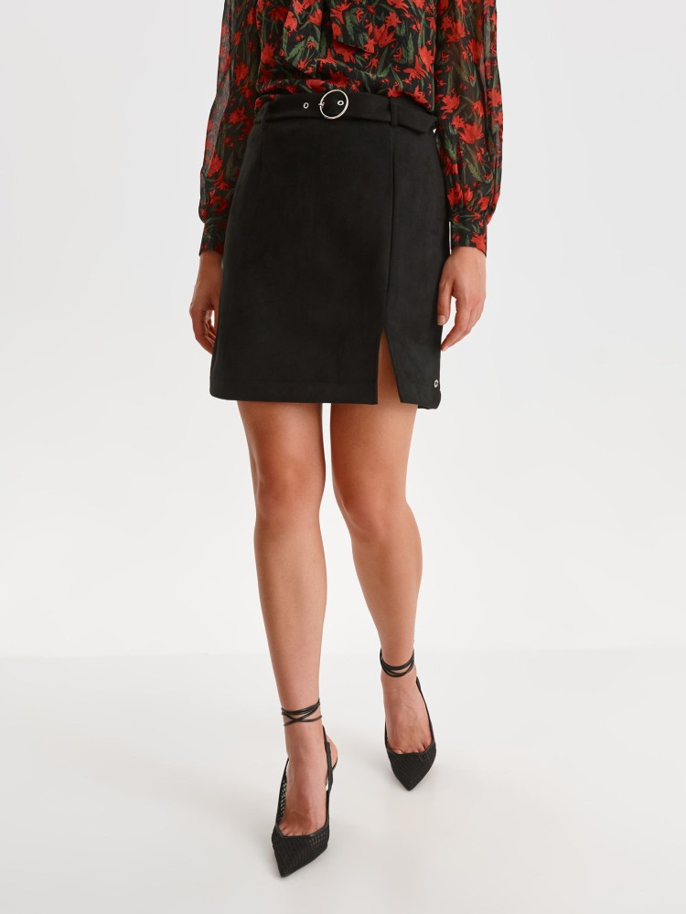 Spódnica damska z rozcięciem i paskiem