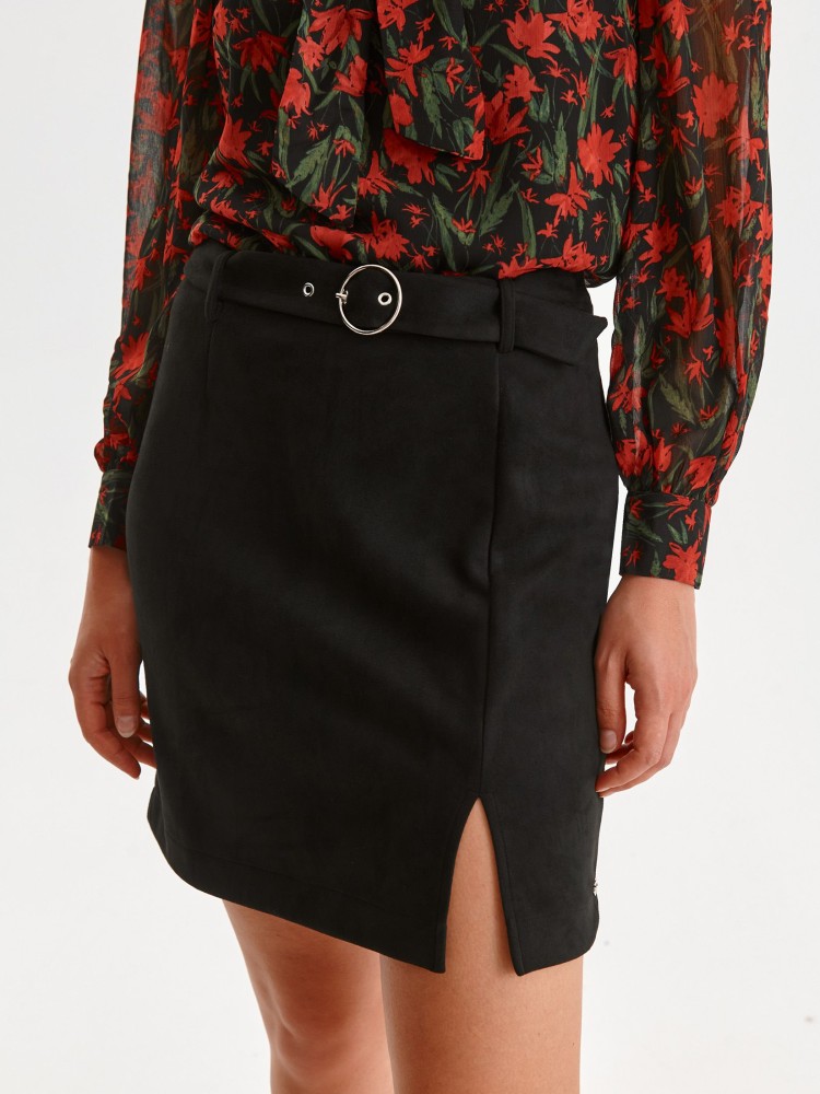 Spódnica damska z rozcięciem i paskiem