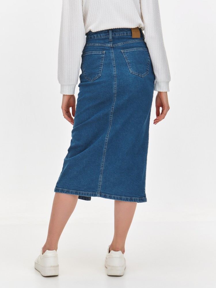 Jeansowa spódnica z efektownym rozcięciem  Jeansowa spódnica z efektownym rozcięciem