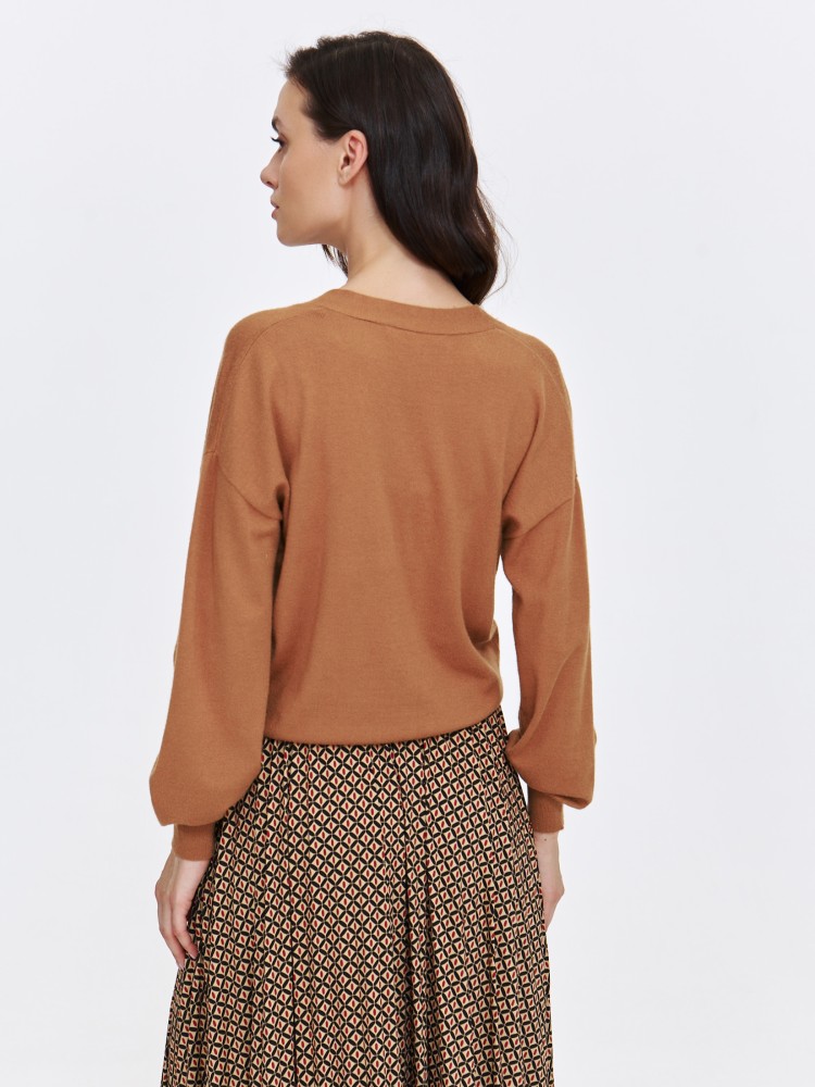 Luźny kardigan damski na guziki w kolorze camel 