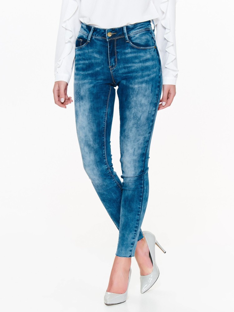 Spodnie długie damskie, obcisłe jeansy z przetarciami