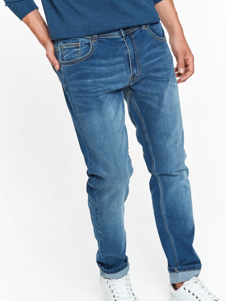 Spodnie męskie jeansowe o dopasowanym kroju z lekkimi przetarciami