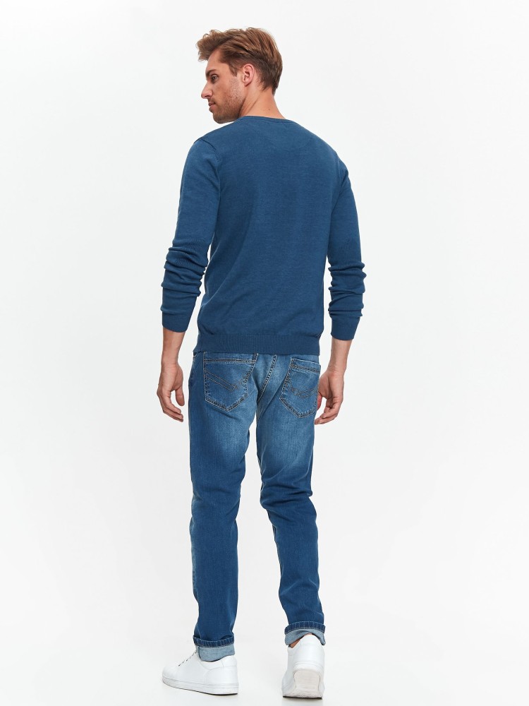 Spodnie męskie jeansowe o dopasowanym kroju z lekkimi przetarciami