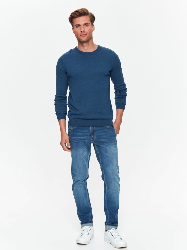 Spodnie męskie jeansowe o dopasowanym kroju z lekkimi przetarciami