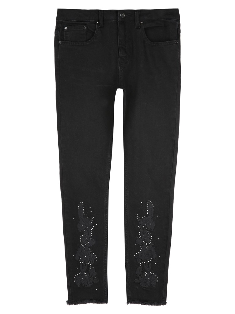 Spodnie damskie slim z haftem z koralikami Spodnie damskie slim z haftem z koralikami