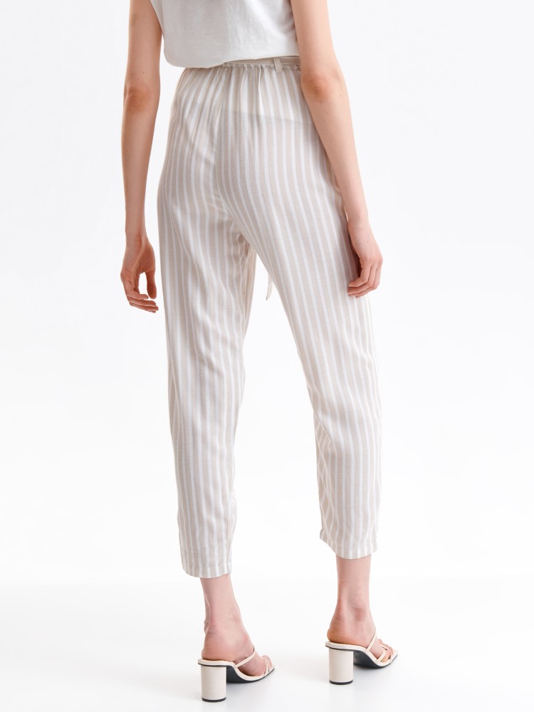 Spodnie paperbag w paski, z wiązaniem w talii