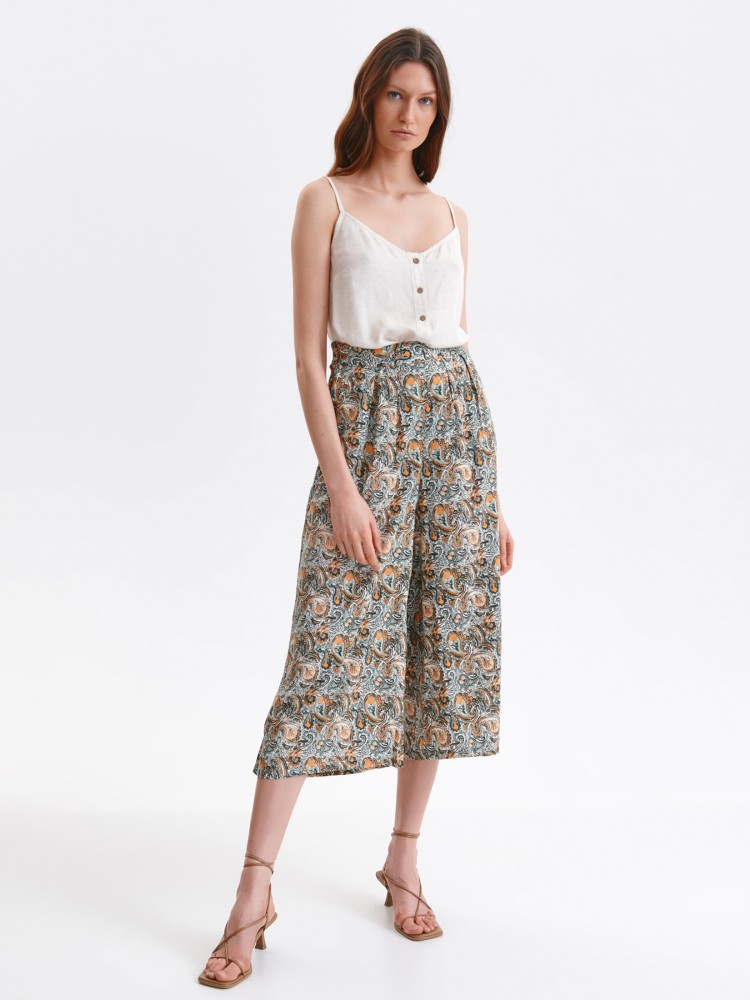 Printowane, luźne spodnie 7/8 z zakładkami