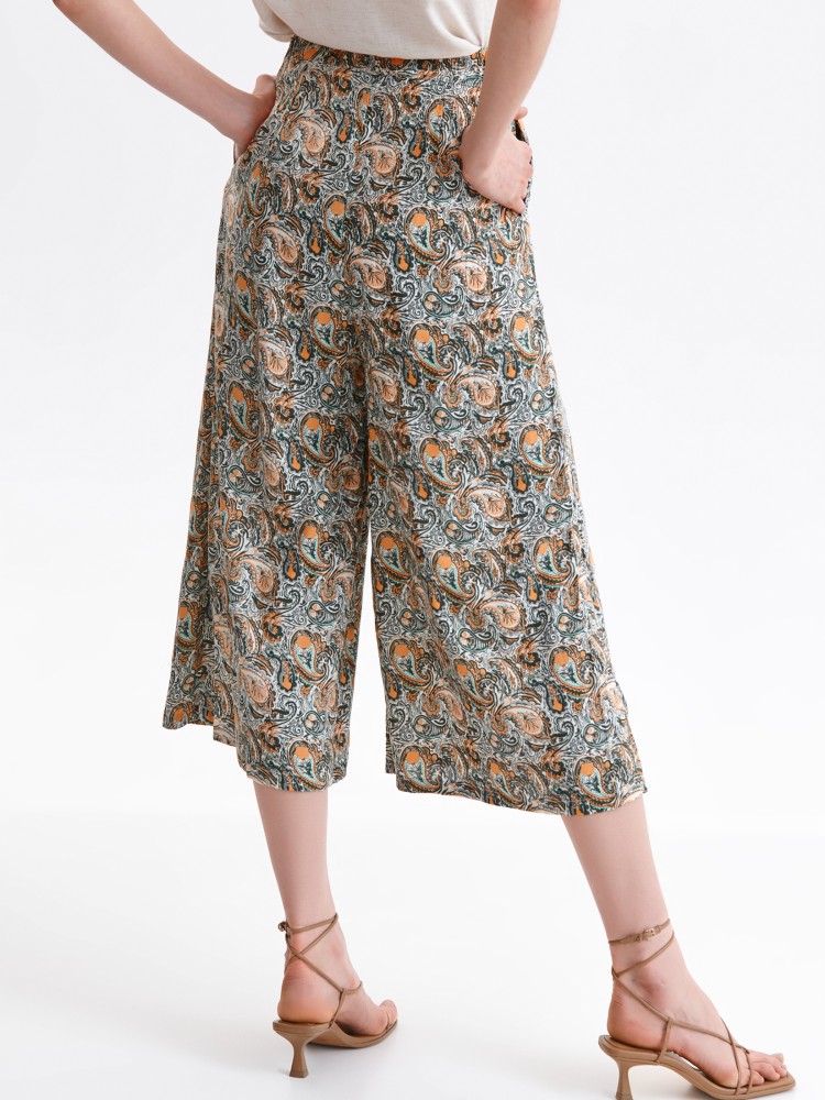 Printowane, luźne spodnie 7/8 z zakładkami