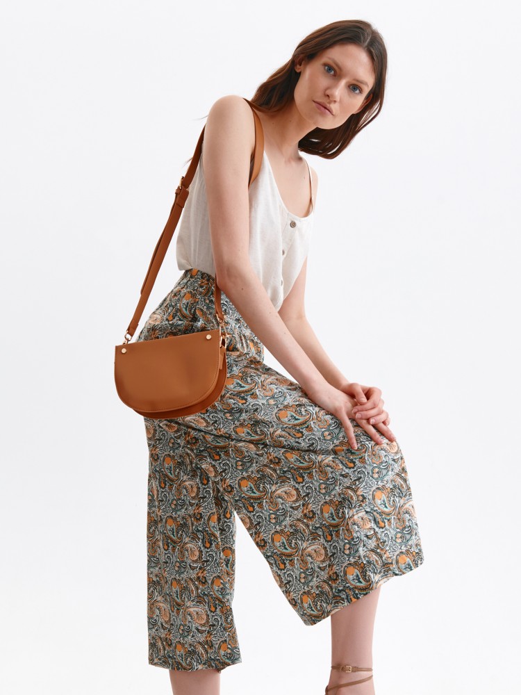 Printowane, luźne spodnie 7/8 z zakładkami