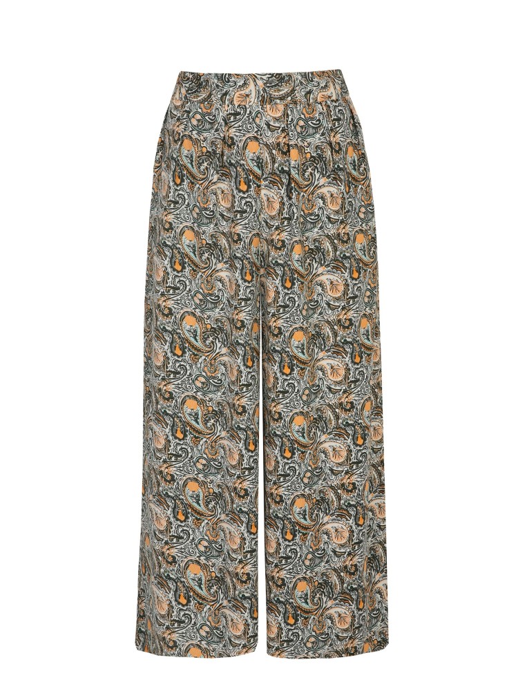 Printowane, luźne spodnie 7/8 z zakładkami